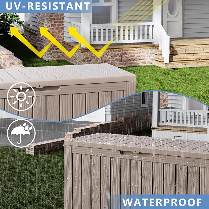 80 Gallon Waterproof Resin Deck Box, UV Resistant Outdoor Storage for Garden, Patio, Porch, Delivery, Beige