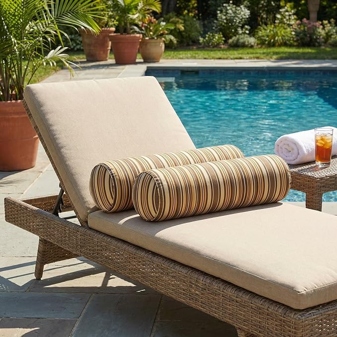 RSH DECOR: Sunbrella Neck Roll Pillows Set of 2 | 20” x 6” | Outdoor Bolster for Patio, Deck, Porch, or Poolside Furniture | Water & Fade-Resistant | Made in USA (Anthony Praline)