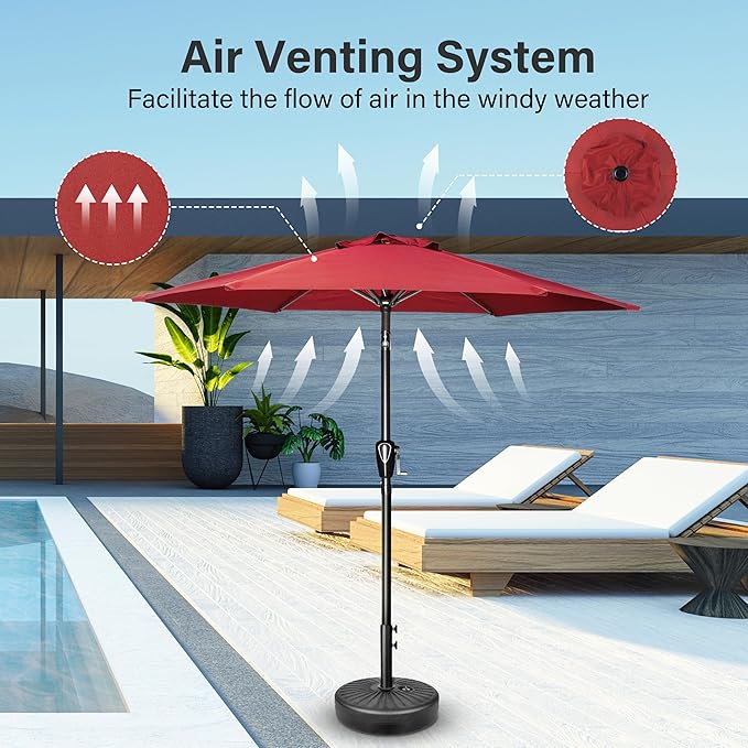 Simple Deluxe 2 Pack 7.5' Patio Umbrella Outdoor Table Market Yard Umbrella with 6 Sturdy Ribs for Backyard, Pool, Garden, Deck, Red