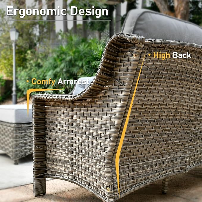 HOOOWOOO 3 Piece Patio Furniture Bistro Sets,Outdoor Wicker Swivel Rocking Chairs with Table Set,All Weather Resistant High Back Rattan Conversation Set(Light Grey Gray)
