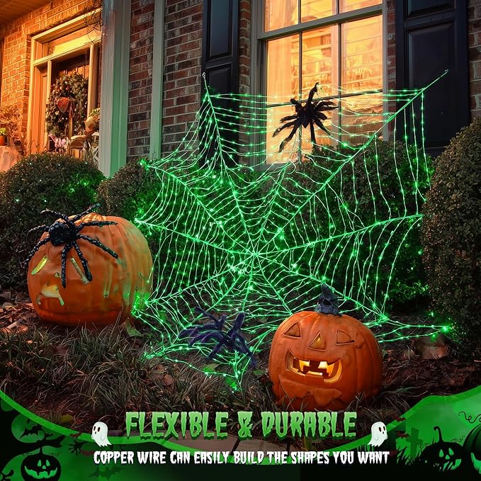 JMEXSUSS 4 Pack Solar Fairy Lights, 100 LED 33FT Green Halloween Lights | Outdoor Waterproof, 8 Modes Copper Wire Solar String Lights for Patio Garden Yard Tree Christmas Halloween Decorations
