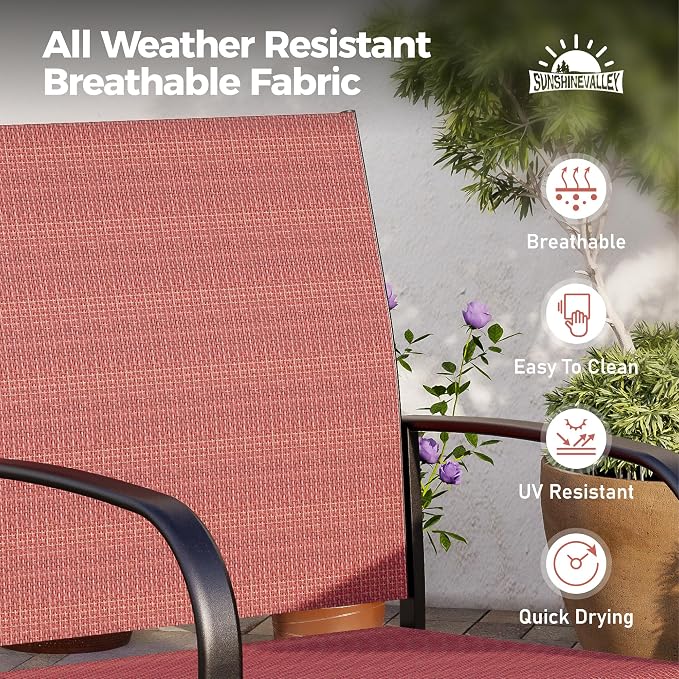 SUNSHINE VALLEY Patio Dining Set 7 PCS, Rectangular Steel Dining Table with 1.57" Hole, Red Stable Dining Chairs for 6,Patio Table and Chairs for Outdoor Lawn Garden,Deck.