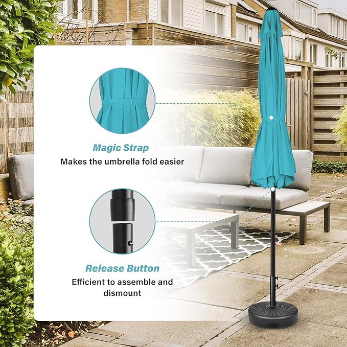 YSSOA 7.5' Patio Umbrella Outdoor Table Market Yard Umbrella with 6 Sturdy Ribs, Turquoise