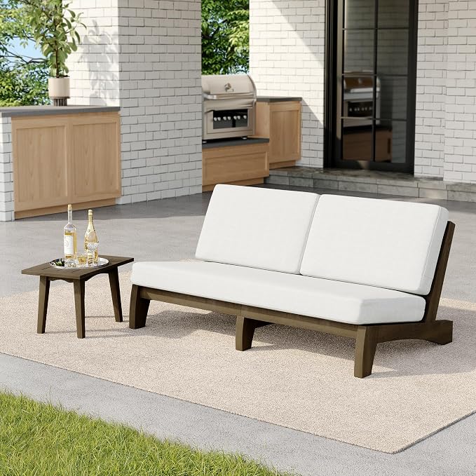2 Pieces Patio Furniture Sets, All-Weather Outdoor Wood Bistro Set Patio Conversation Side Table Chiars and Patio Loveseat for Balcony, Backyard