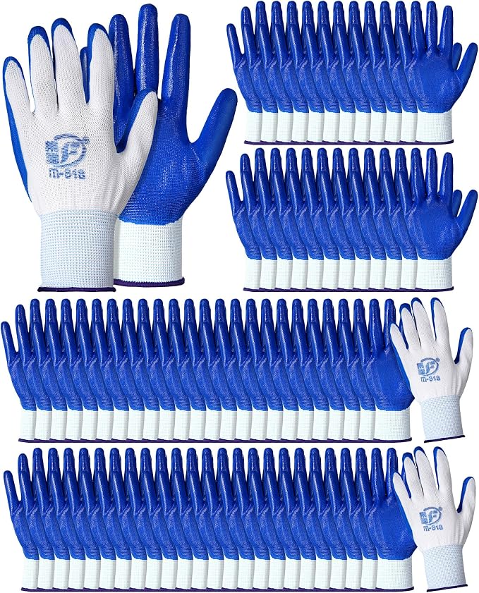 Potchen 72 Pairs Gardening Work Gloves Bulk for Men Women, Rubber Coated Garden Multipack Safety Construction Glove