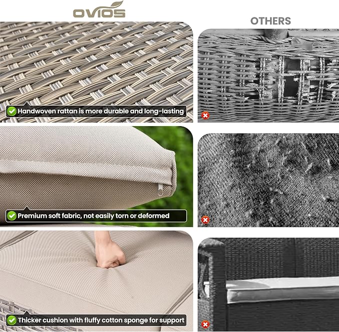 ovios 5-Piece Patio Furniture Set with L-Shape Sofa Chaise, Outdoor Sectional Couch Coffee Table, Modern Modular Wicker Rattan Conversation Set, Beige