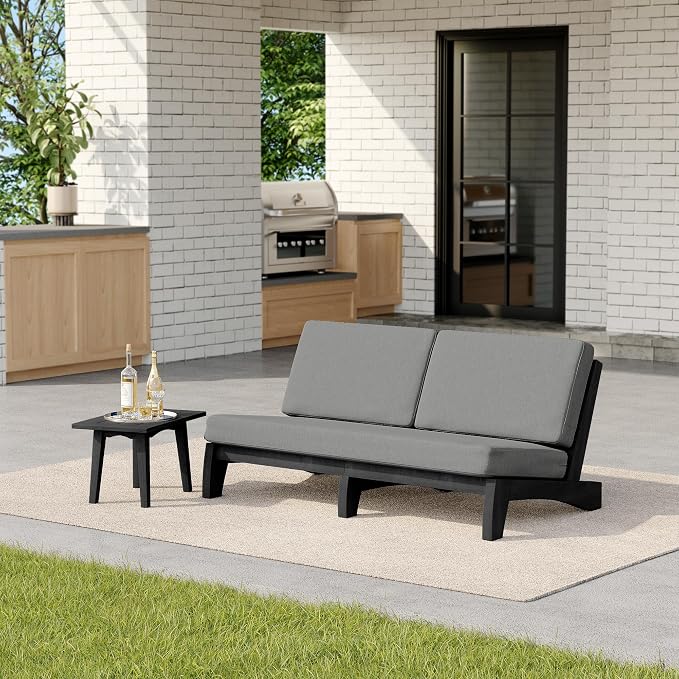 2 Pieces Patio Furniture Sets, All-Weather Outdoor Wood Bistro Set Patio Conversation Side Table Chiars and Patio Loveseat for Balcony, Backyard