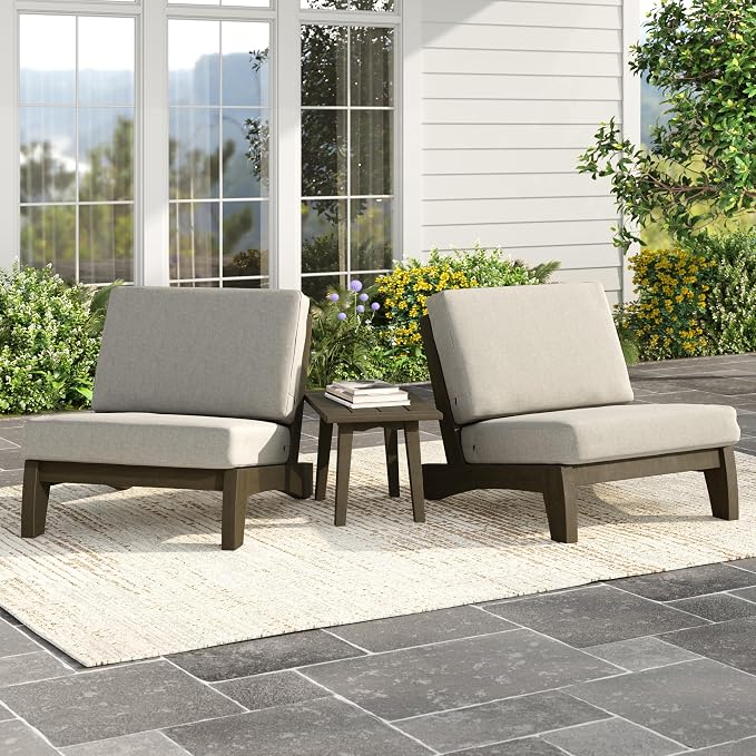 Pia Ricoo 3 Piece Patio Bistro Set with Patio Chairs and Table, Heavy Duty Wood Patio Furniture Set, All-Weather Outdoor Chairs for Balcony, Deck, Poolside, Porch - Light Camel