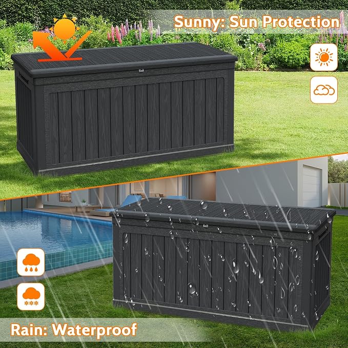 320 Gallon Waterproof Outdoor Storage Box, Lockable Deck Boxes With Handle, Indoor and outdoor Resin Storage Box for Garden Tools, Patio Cushions, Package Delivery, Black