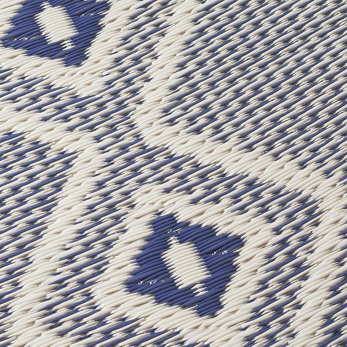 Fab Habitat Outdoor Premium Recycled Plastic Pillow - Waterproof, Fade Resistant - Boho Geometric Diamond - Patio, Porch, Deck, Balcony - Rabat - Blue & Cream - 20" x 20"