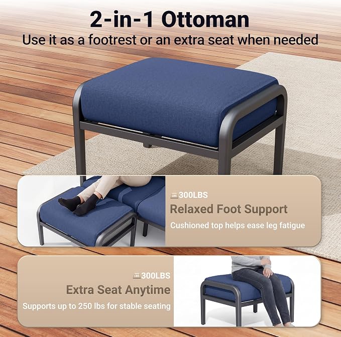 Aluminum Outdoor Patio Furniture Set, 7-Piece Sectional Sofa with 5.1" Thick Cushions, Ottomans, 55,000 BTU Propane Fire Pit Table, Outdoor Couch for Backyard, Deck, Navy Blue