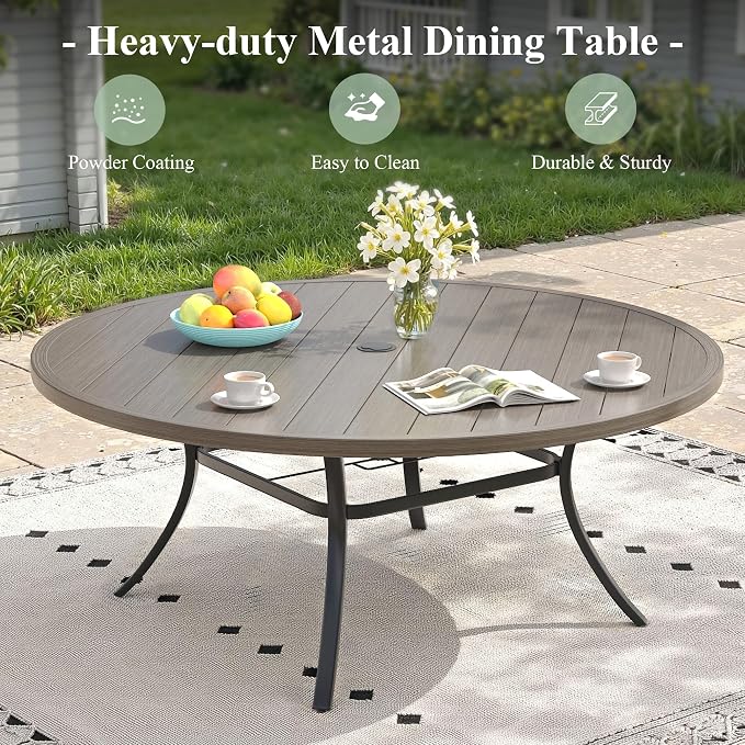 11 Pieces Outdoor Dining Set, 63" Round Table with Umbrella Hole & Stackable Patio Dining Chairs, Patio Table and Chairs Set for Deck Garden Porch, Grey Chairs & Grey Table