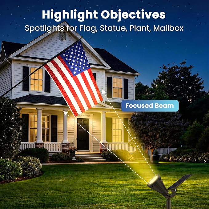 JEJOT 6 Pack Solar Lights Outdoor Waterproof,Warm White Light,2 Lighting Modes,Solar Powered Spotlights for Yard Garden Solar Spot Lights for Flag Landscape Auto On/Off
