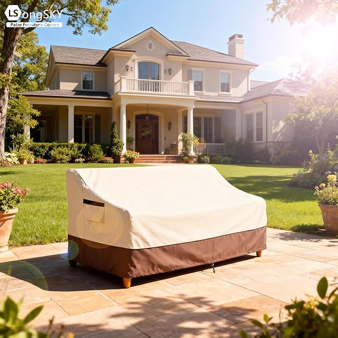 Patio 3-Seater Sofa Cover,Outdoor Couch Cover Fits up to 79W x 37D x 35H Inches,100% Waterproof Heavy Duty Patio Furniture Covers,Beige&Brown
