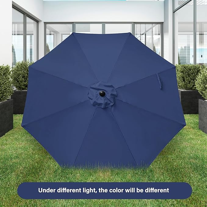 Simple Deluxe 2 Pack 9FT Outdoor Patio Umbrella Table Market Umbrella with Push Button Tilt and Crank, 8 Sturdy Ribs, UV Protection Waterproof for Garden, Lawn, Deck, Backyard, Pool, Dark Blue