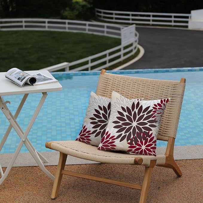 DFXSZ Outdoor Waterproof Pillow Covers 18x18 Set of 2 Brown Red Flower | Spring Summer Waterproof Flower Throw Pillowcases（No Inserts）Outdoor Decor for Fall Patio Funiture Garden Polyester Covers