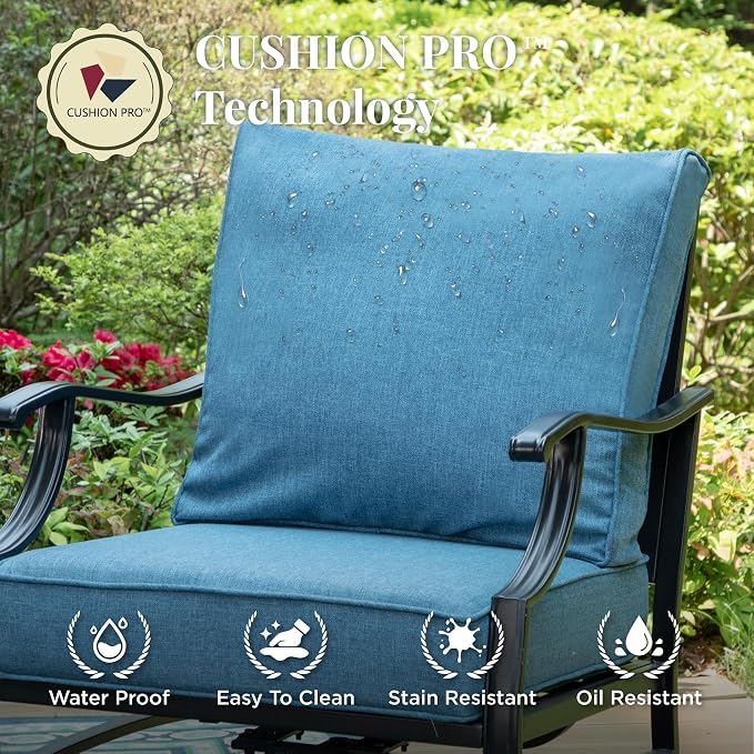 MIXPATIO Patio Furniture Set 5 pcs, Outdoor Patio Furniture Set, 3-Seat Sofa, 2 Rocking Chairs, 2 Ottomans and 5.75" Extra Thick Cushions, Conversation Set for Backyard Deck,Navy Blue