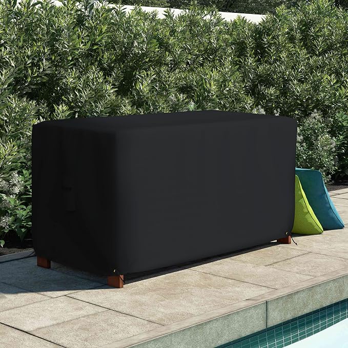 Covers & All Patio Deck Box Cover - Heavy Duty 18 Oz Waterproof Outdoor Yard Cushion Storage Box Protection 100% Weather Resistant with Air Pockets and Drawstring. (62" W X 25" D X 28" H, Black)