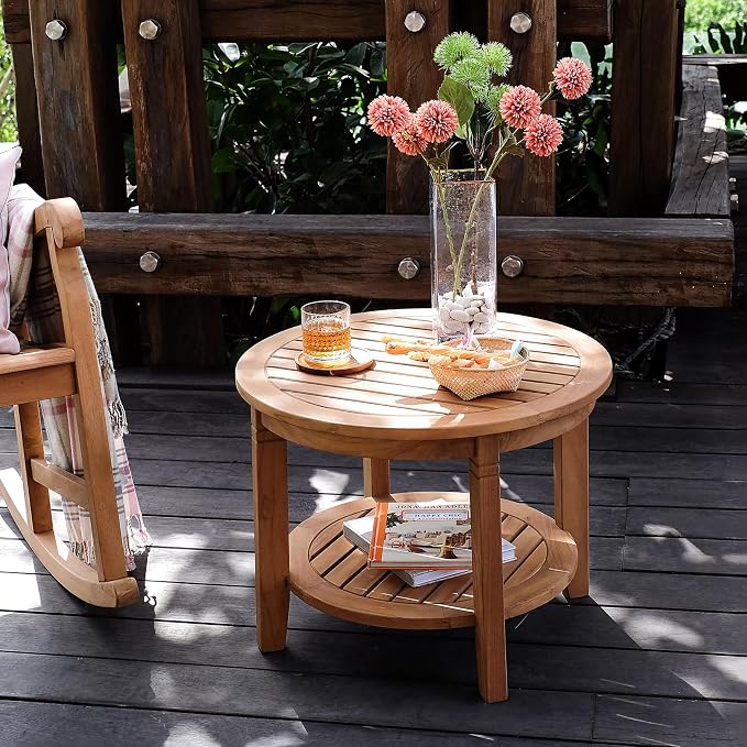 Cambridge Casual Vermont 3-Piece Teak Outdoor Patio Conversation Set – Solid Wood Patio Furniture with Armchairs & Side Table, Natural Finish – Weather-Resistant Seating for Porch, Deck, or Garden