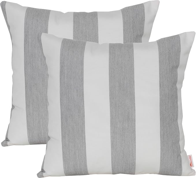 Outdoor/Indoor Sunbrella Throw Pillow Cover Only Square Set of 2 Pieces 24 inch x 24 inch Cabana Granite/Gray Stripe - Insert Not Included