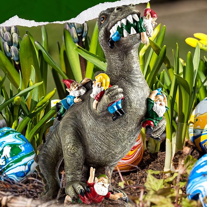 SOWSUN Dinosaur Gnomes Garden Statues Garden Decor Yard Decorations Outdoor, Patio, Yard, Lawn Ornaments Unique Housewarming Gifts for Women, Mom for Mothers Day