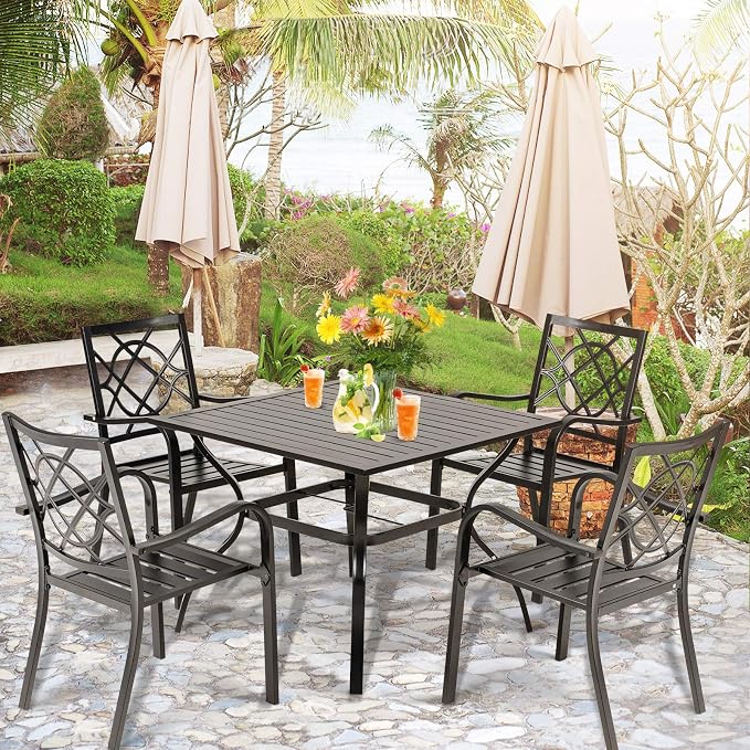 SOLAURA 300 lbs Patio Wrought Iron Chairs of 4, Metal Outdoor Dining Chairs Patio Stackable Bistro Chairs with Armrests for Garden, Lawn, Backyard, Porch, Balcony, Deck