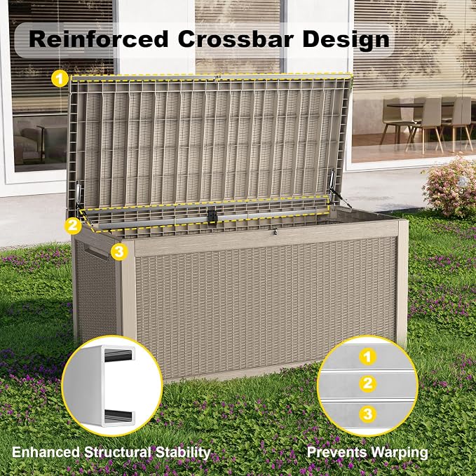 261 Gallon Outdoor Deck Box, Lockable Waterproof Outdoor Storage Boxes For Garden Tools,Indoor Cushions,Accessories Outside Storage Resin Weatherproof Container(Grey)