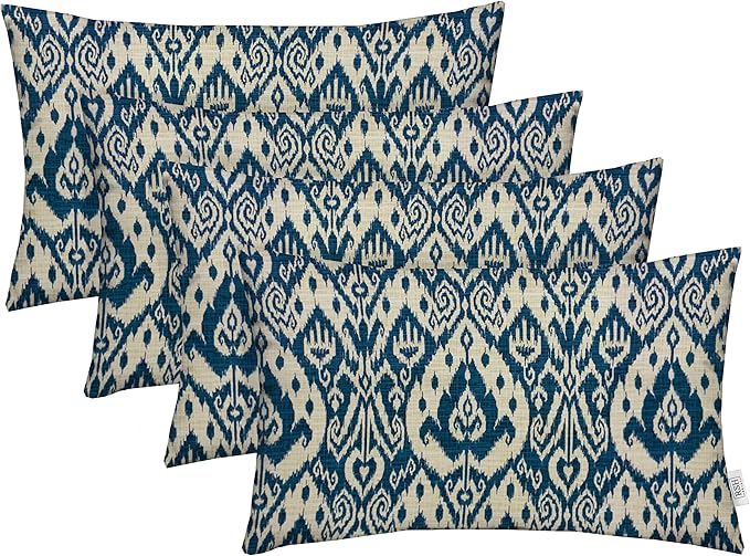 RSH DECOR: Lumbar Throw Pillows Set of 4 | 20” x 12" | All-Weather Spun Fabric | Water and Fade-Resistant | Outdoor Support Pillows for Patio Furniture | Ashmore Marine