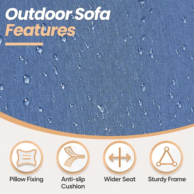 Metal Patio Furniture Set,6 Pieces 8 Seats Patio Sectional Outdoor Furniture Set with 2 Rectangular Coffee Tables,Patio Conversation Sets with 5.1" Thickened Cushions,Navy Blue