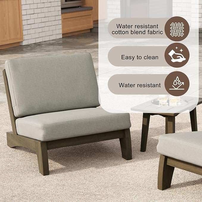 4 Pieces Patio Furniture Sets, All-Weather Outdoor Wood Bistro Set Patio Conversation Coffee Table Chiars and Patio Loveseat for Balcony, Backyard