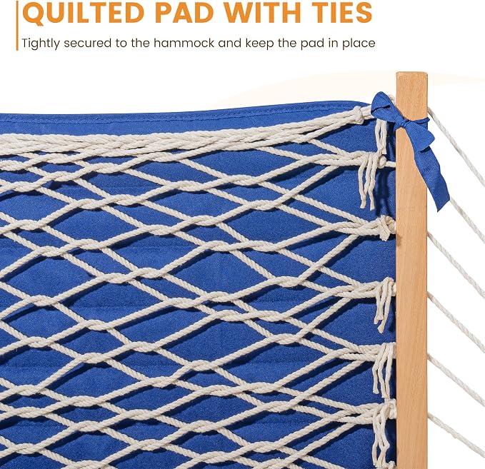 Lazy Daze Hammocks Rope Hammock with Pad, Spreader Bar, Carabiners, Tree Straps, Chains for Outside Patio- Max 450 Lbs, Beach