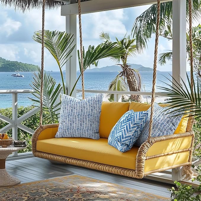 Outdoor Pillows for Patio Furniture 16x16 inch, Square Outdoor Throw Pillows with Inserts, Decorative Patio Pillows for Garden Couch Home Sofa Office Chair, Pack of 2, Pebble Blue