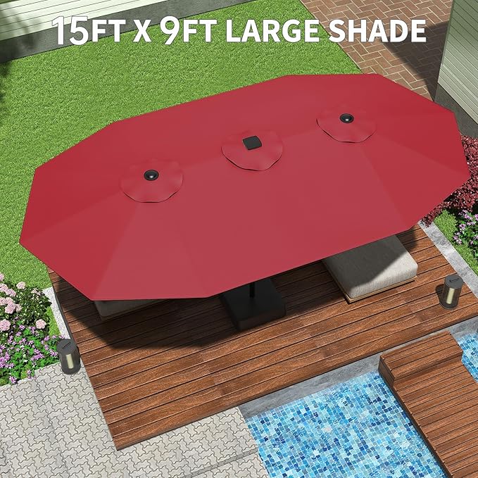 Garvee 13ft Patio Umbrella with Double Canopy, Premium Commercial Extra Large Market Umbrella for Outdoor Dining Sets, Resort Patios and Backyard Entertainment Areas, w/o Base