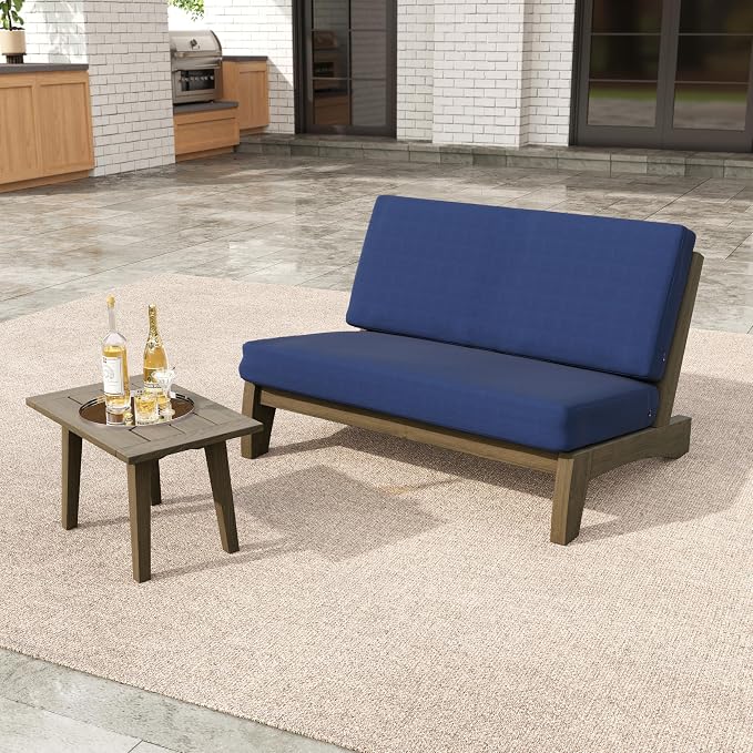 2 Pieces Patio Furniture Sets, All-Weather Outdoor Wood Bistro Set Patio Conversation Side Table Chiars and Patio Loveseat for Balcony, Backyard