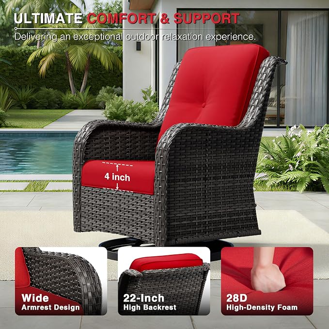 Joyside 6 Piece Wicker Patio Furniture Set, Outdoor Swivel Rocker Patio Chairs with High Back, Deep Seating, Wide Armrest, Thickened Cushions, Outdoor Furniture for Deck, Porch Use