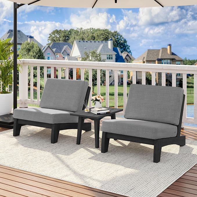 2 Piece Wood Patio Chairs Outdoor Bistro Chair, All Weather Outdoor Furniture Patio Sofa Backyard Seating Group Conversation Sets with Cushions, Gray