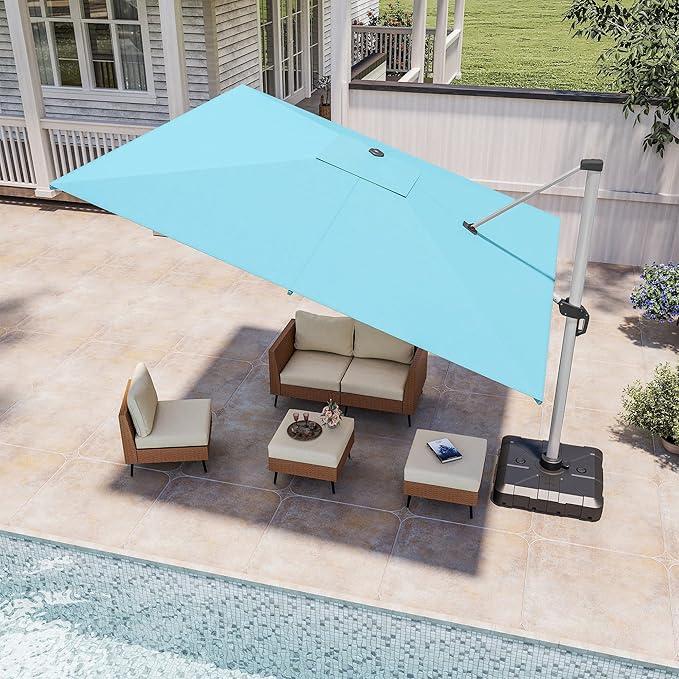 LAUSAINT HOME 11ft Patio Umbrella Outdoor,Cantilever Umbrella Aluminum Offset Umbrella with 360-degree Rotation for Backyard, Pool, Lawn, Deck (Square,Turquoise Blue)