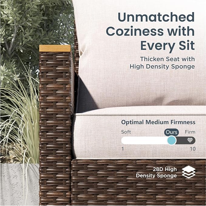 PHI VILLA Patio Furniture Sectional Sofa Set of 2，Outdoor Wicker Furniture Armless Sofa with Cushion for Front Porch, Beige