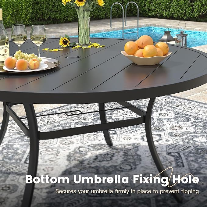 VICLLAX 11 Pieces Patio Outdoor Dining Set, 60" Round Metal Table with Umbrella Hole and 10 Stackable Textilene Chairs for Patio, Lawn, Garden, Porch, Black/Grey