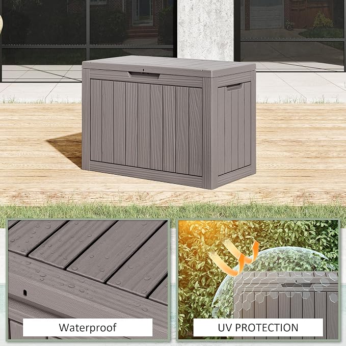 KAMABOKO 50 Gallon Outdoor Storage Box, All-Weather Resin Deck Box Outdoor Waterproof with Lockable Lid for Patio Cushions, Package Deliveries, Garden Tools, Pool Supplies, Grey