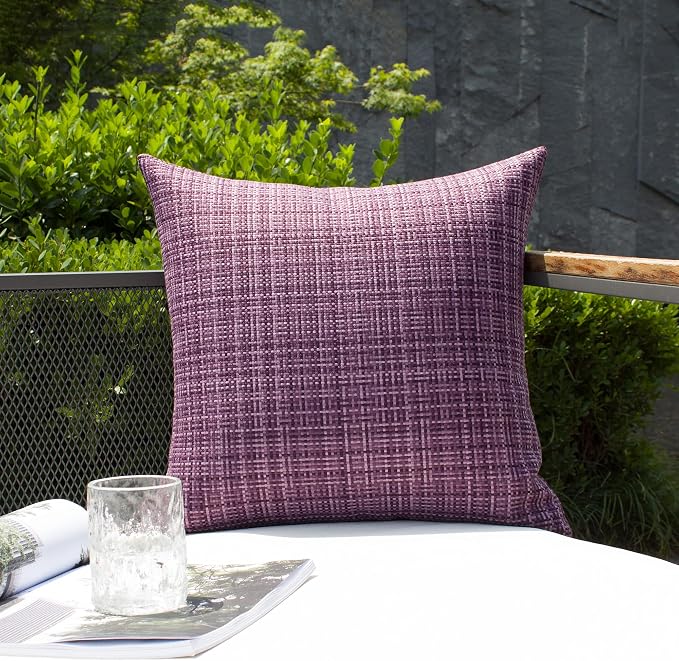 Kevin Textile Outdoor Waterproof 20x20 Inch Pillow Covers 2 Pack, Violet | Water Resistant, Faux Linen Yarn-dyed, Woven Texture Throw Pillow Covers for Tent Patio Garden Couch Sofa