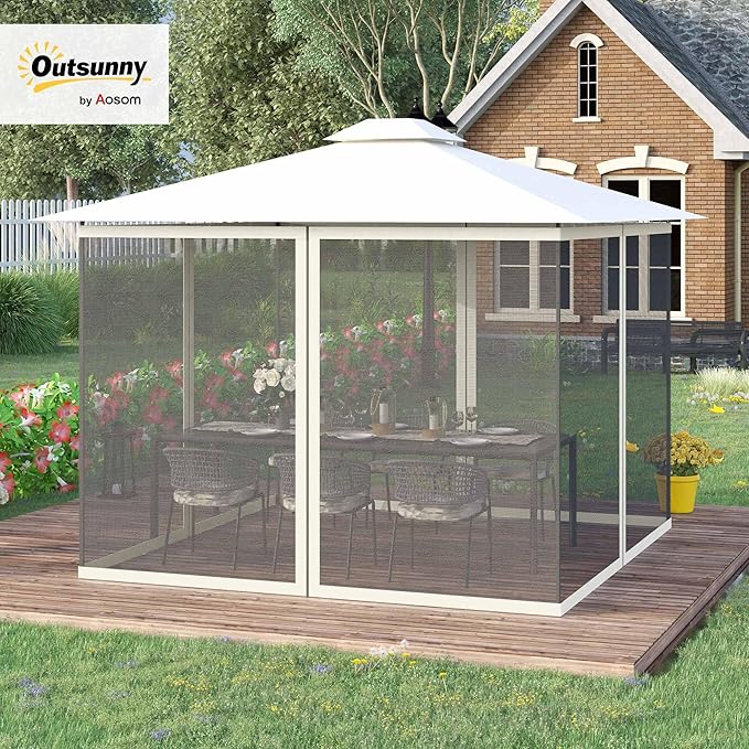 Outsunny 10' x 13' Universal Replacement Mesh Sidewall Netting for Patio Gazebos and Canopy Tents with Zippers, Sidewall Only, White