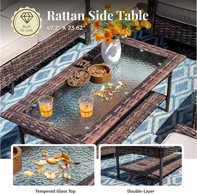 MIXPATIO 4-Piece Wicker Patio Furniture Set with Swivel Chairs, High Back Outdoor Sofa with 5.5-inch Thick Cushion, All-Weather Patio Table and Chairs Set for Deck Yard Pool, Beige