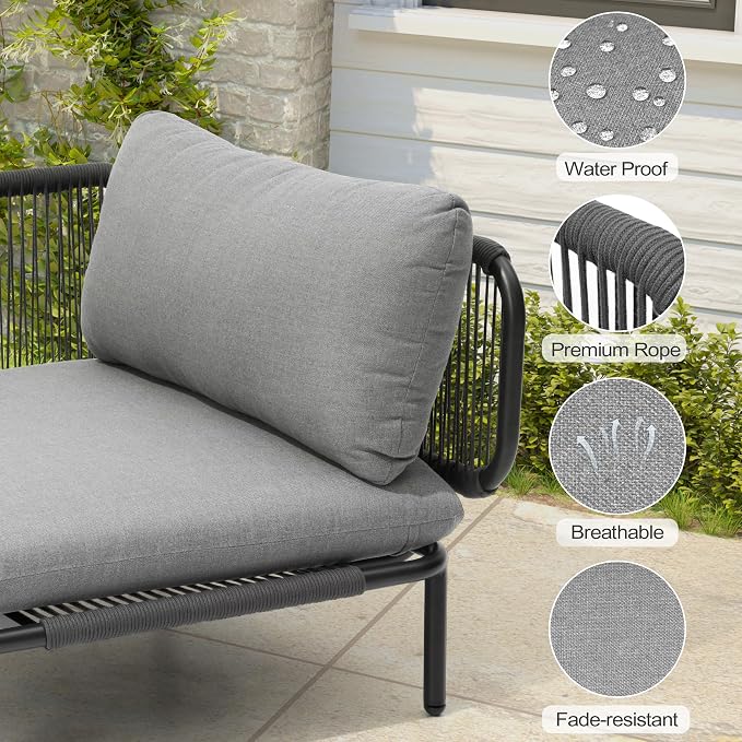 7-Piece Modern Outdoor Sectional Sofa with Coffee Table - 31" Deep Seating Patio Conversation Set, Weather-Resistant Low-Profile 11" Seat Height Lounge Seats for Deck, Porch & Backyard, Grey