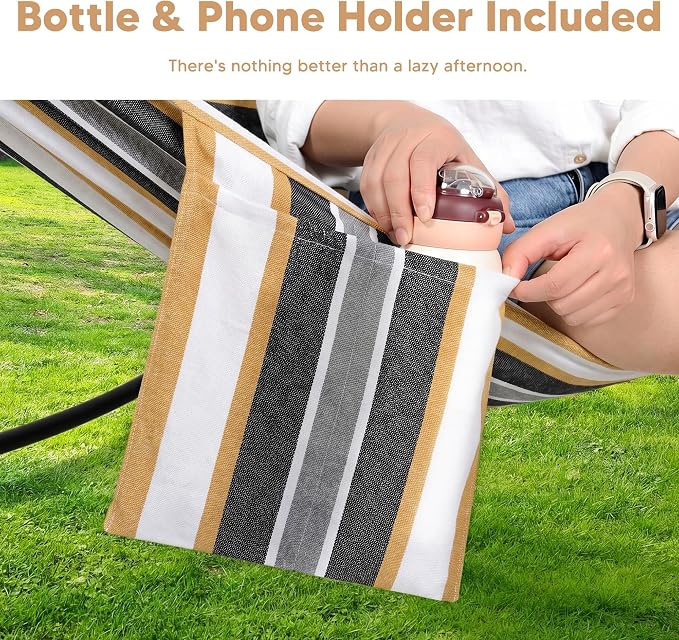 SUNCREAT Hammocks for Outside with Stand, Porch Hammock and Stand, 475 lbs Capacity, Patent Pending, Coffee