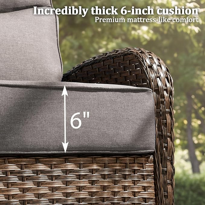 Outdoor Swivel Rocking Chair Patio Set (8-Piece), High-Back - Thick Cushion Swivel Rocking Chair Patio Set, All-Weather Wicker Patio Furniture Set, Suitable for Balcony Patios, Brown/Gery