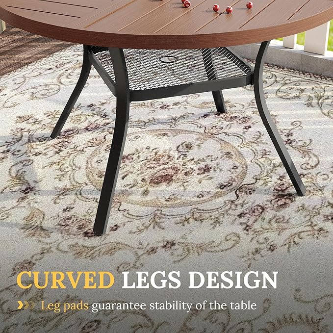 VICLLAX Patio Dining Set for 4, 4 Seats Outdoor Furniture Includes 40.7" Round Patio Table and Swivel Padded Chairs, Walnut Tabletop and Mixed Brown Fabric