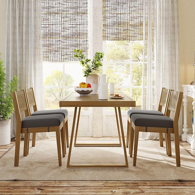 Modern 5 Pieces Patio Dining Table Set, Acacia Wood Dining Table and 4 Chairs,Outdoor Indoor Furniture Set for Garden, Backyard, Balcony (Gray)