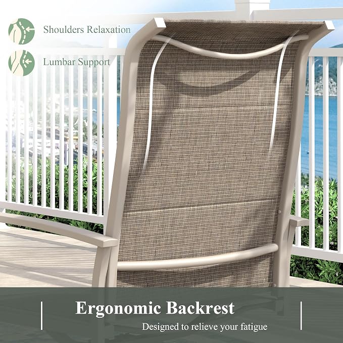 Outdoor Dining Set for 8, 63.1" Outdoor Dining Table with Umbrella Hole and Padded Textilene Patio Swivel Chairs, 9 Pieces Patio Table and Chairs Set for Garden Backyard, Sandshell