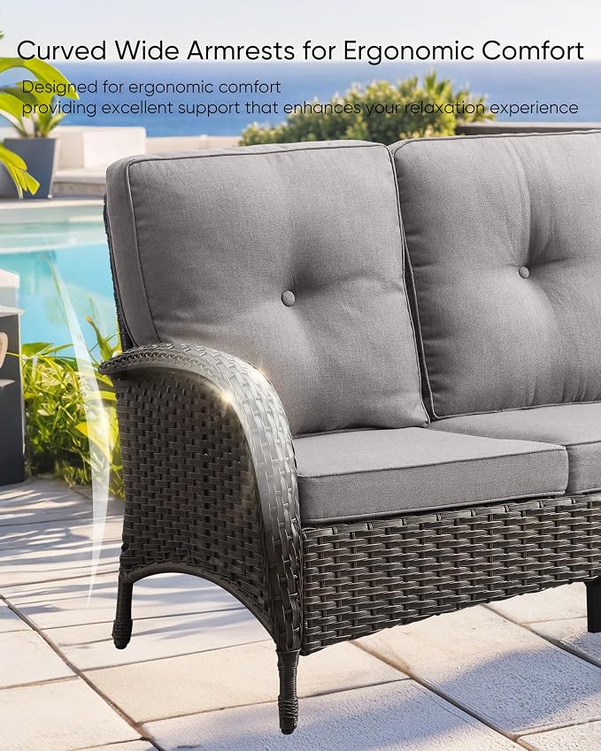 HUMMUH 7-Piece Outdoor Patio Furniture PE Wicker Patio Conversation Set,High Back Patio Couch with Ottomans Outdoor Rocking Chairs with Tables for Backyard,Porch,Deck